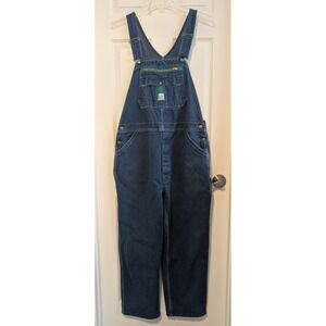 Liberty Mens Denim Bib Overalls Dark Wash Green Zipper 42x30 Workwear Utility